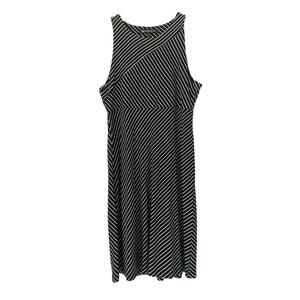 Athleta High Neck Santorini Black White Stripe Sleeveless Tank Dress S